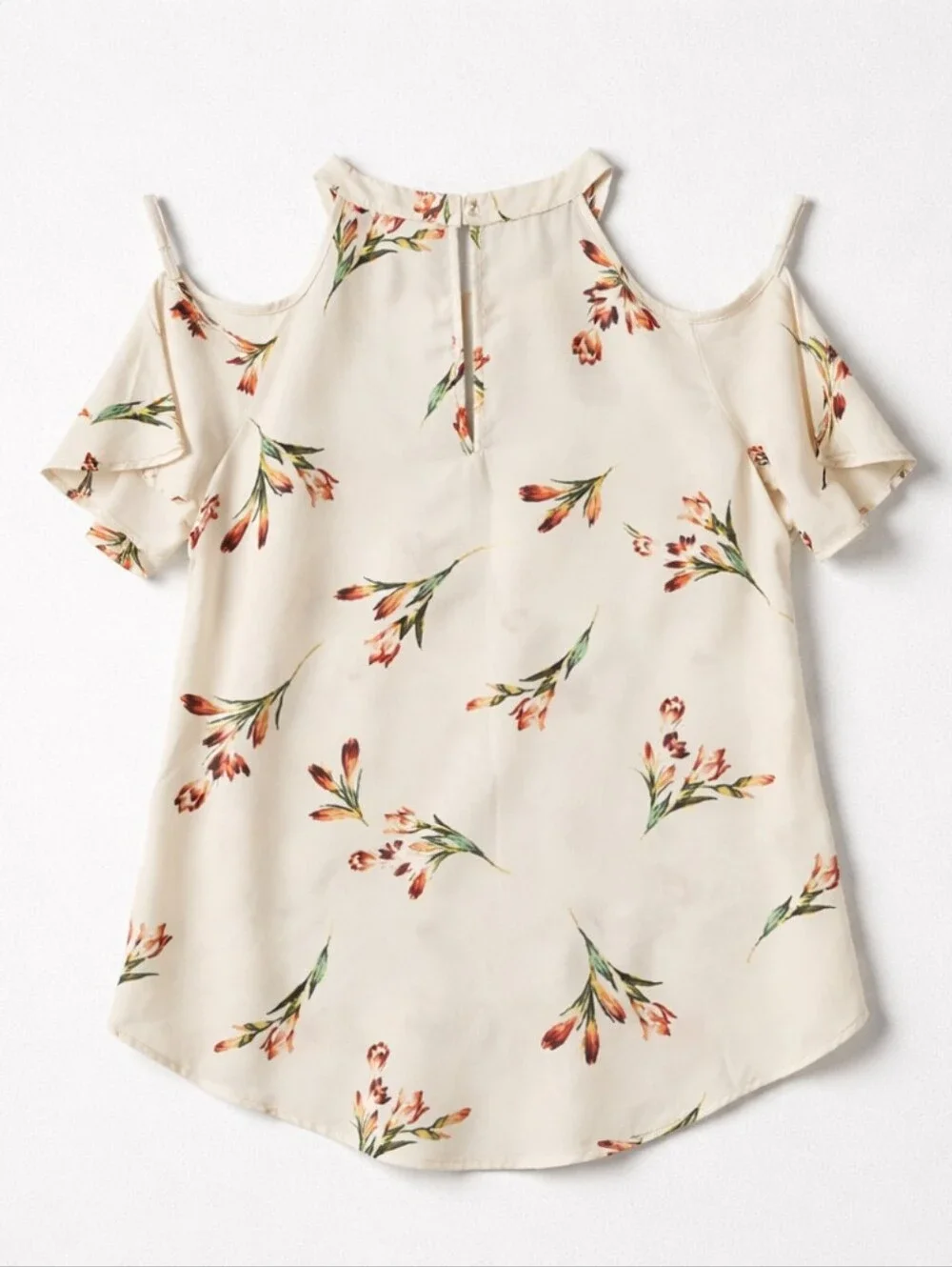 🤑Sienna Sky Cream Cold-Shoulder Floral Blouse
